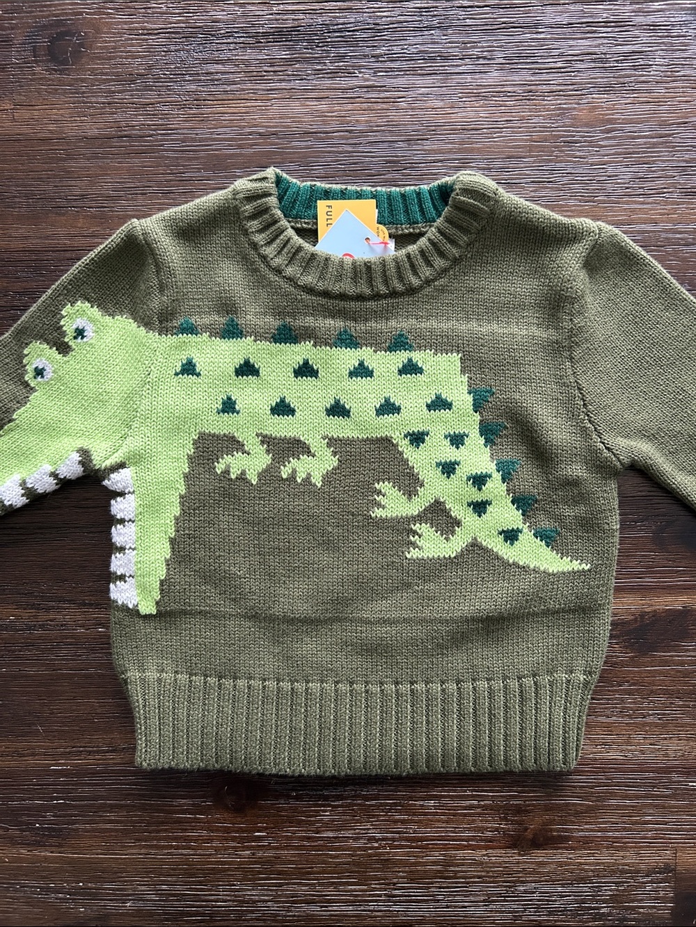 NWT Cat & Jack Olive Green Crocodile Knit Sweater - Size 12M